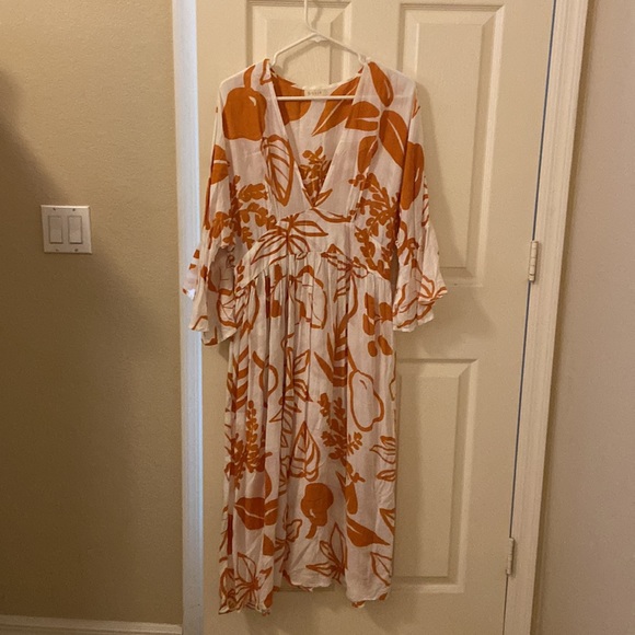 GILLIA Abril hand printed botanical floral dress yellow large Hawaiian boutique - Picture 4 of 10